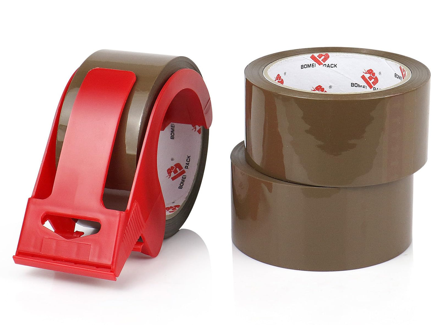 BOMEI PACK Brown Packing Tape with Dispenser, 2.6 mil 1.88 inch x 55 Yards 3 Pack Total 165 Yards, Heavy Duty Brown Tape Package Refills for Shipping, Mailing, Moving & Storage