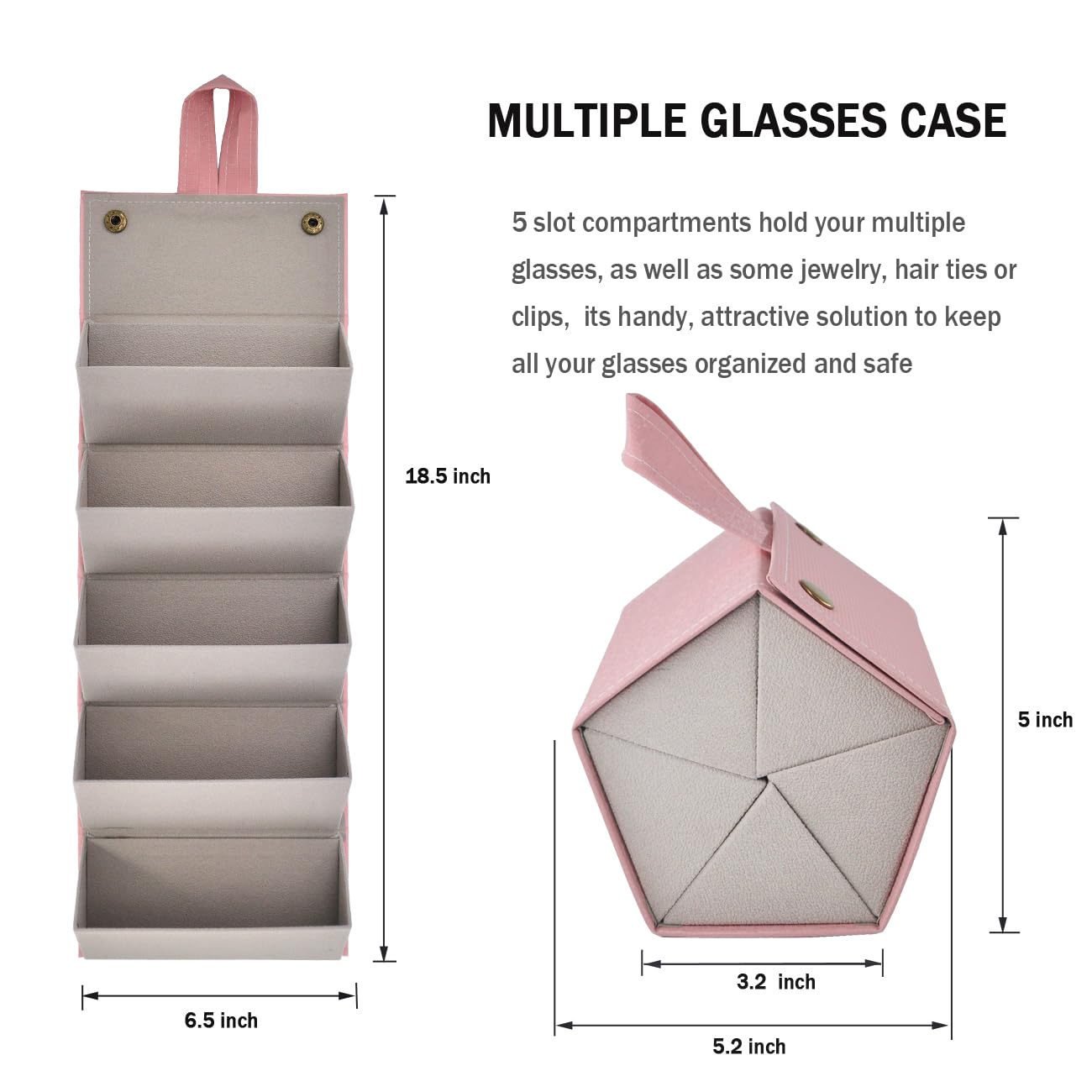 Kenpal Sunglasses Storage Organizer Holder Foldable Travel Case with 5 Slot Compartments for Multiple Glasses (Mosaic Pink)