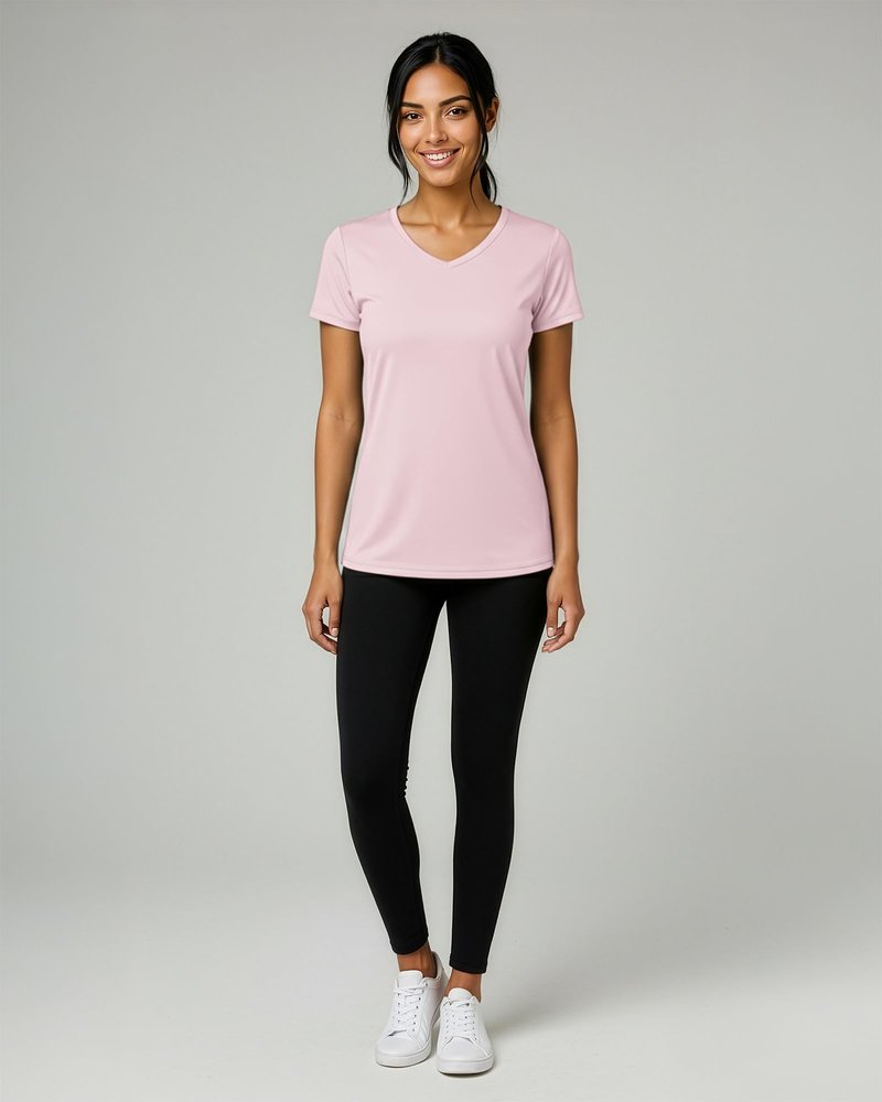 Real Essentials 5 Pack: Women's Dry-Fit Short Sleeve V Neck T Shirt Workout Fitness Yoga Top Tee (Available in Plus Size), Set 7, 1X