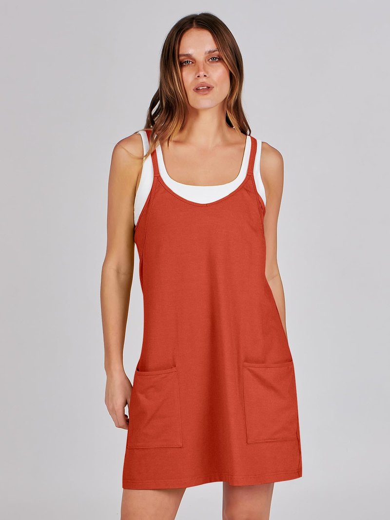 ANRABESS Women Athletic Dress Summer Tennis Workout Active Sports Mini Romper Dress Built in Shorts Travel Vacation Clothes Red Large