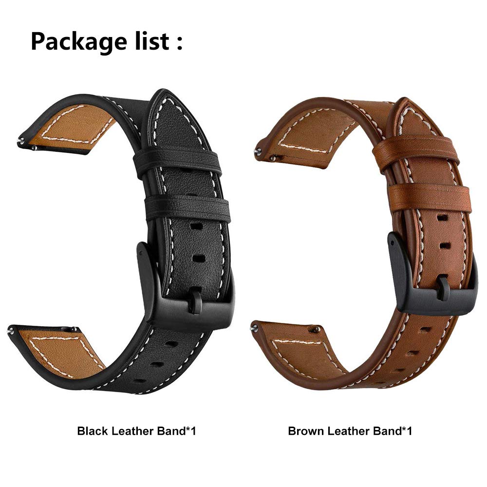 LDFAS Leather Band for Galaxy Watch 7/6 Classic 47mm 43mm/5 Pro 45mm Bands, 20mm Watch Strap Compatible for Samsung Galaxy Watch 6/5/4 40mm 44mm/Active 3 41mm Band, Black/Brown+Black (2 Pack)