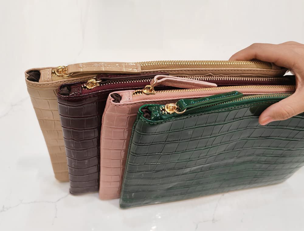 NIGEDU Women Envelope Clutch Purse Bag Fashion Crocodile Embossed PU leather Oversized Ladies Evening Party Clutches (Burgundy)