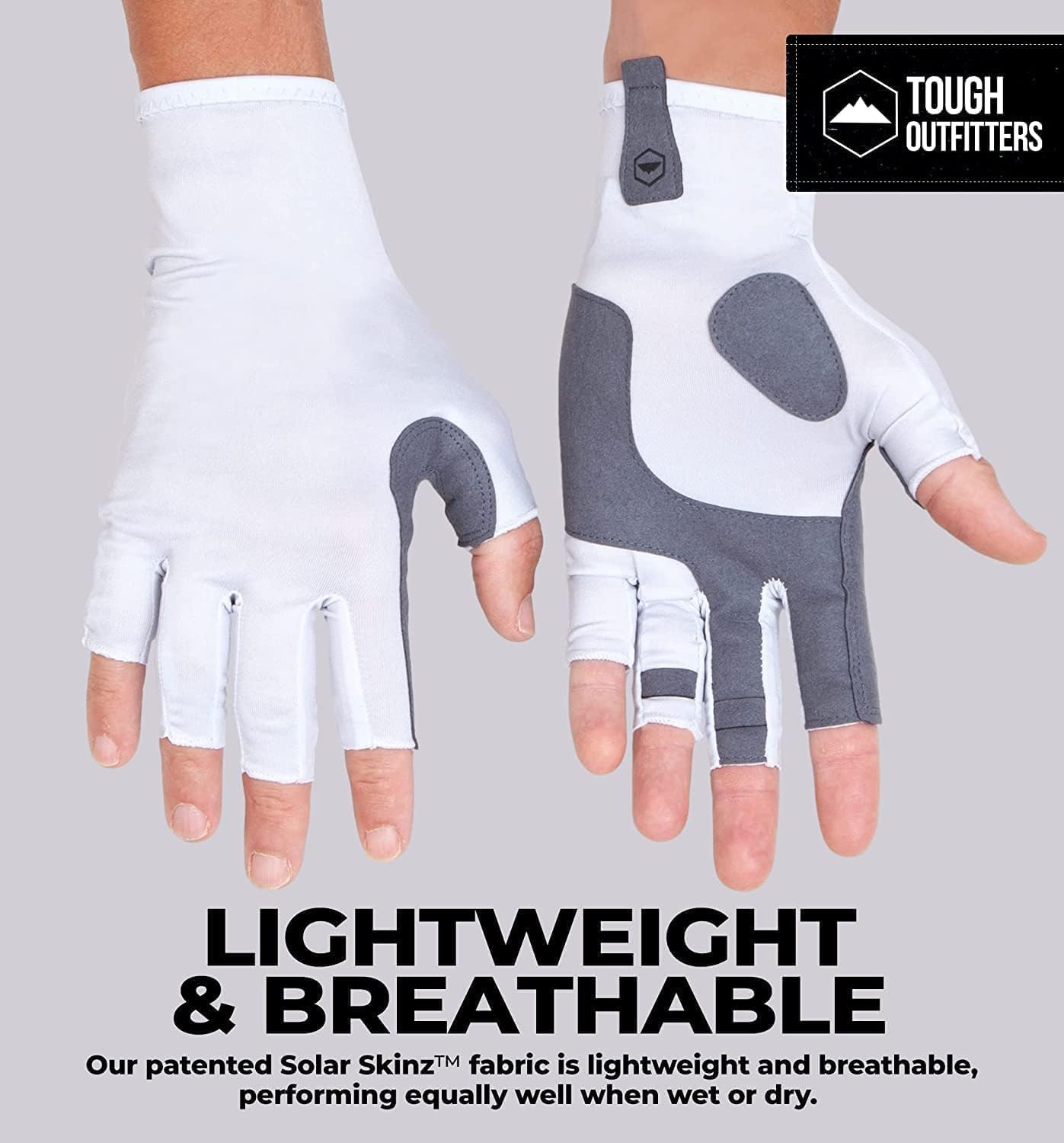 Tough Outdoors Fingerless Fishing Gloves - UPF 50+ UV Gloves - Reinforced Grip for Kayaking & Rowing - Fishing Accessories - White - L/XL