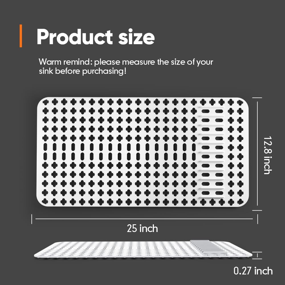 Moryimi Large White Silicone Sink Mat and Protector With Cutout Drain Holes for Kitchen Farmhouse Stainless Steel Ceramic Sinks 25"x13"