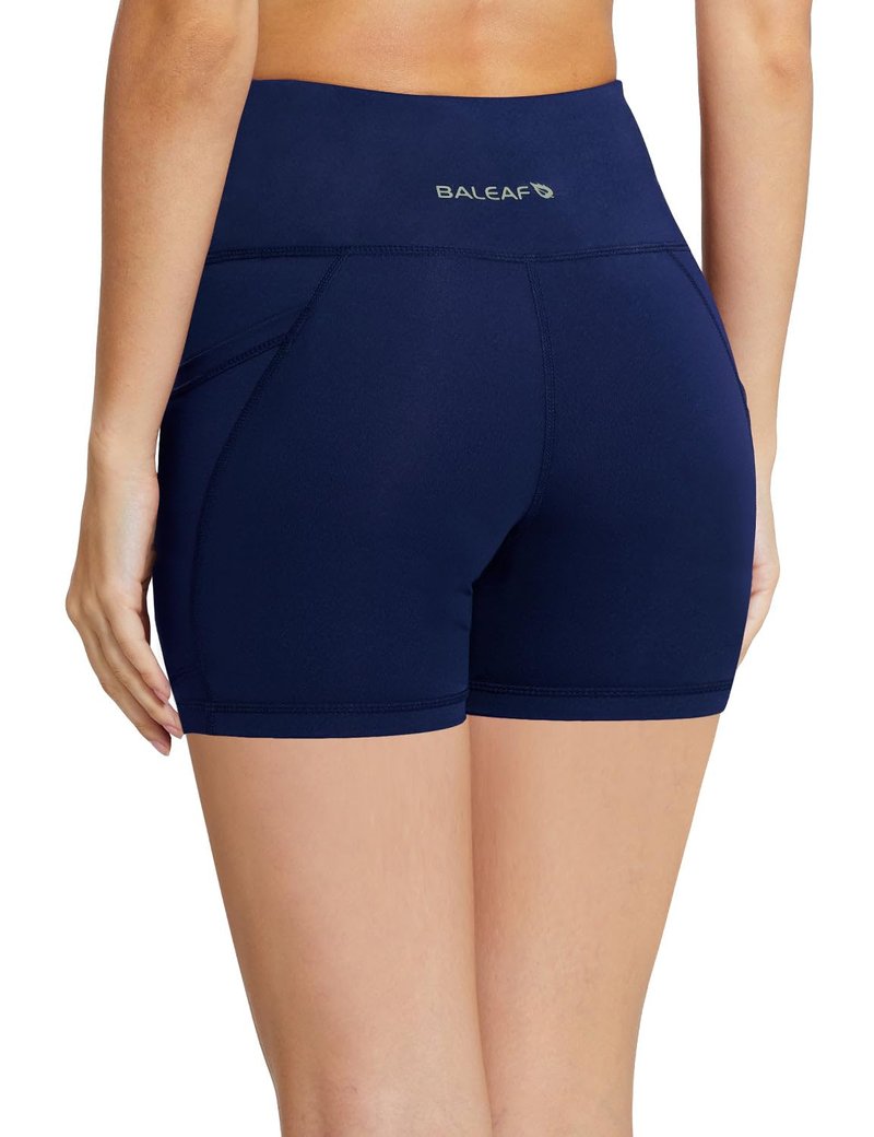baleaf Biker Shorts Women Yoga Gym Workout Spandex Running Volleyball Tummy Control Compression with Pockets 8" 2-Pack Black/Navy Blue XL