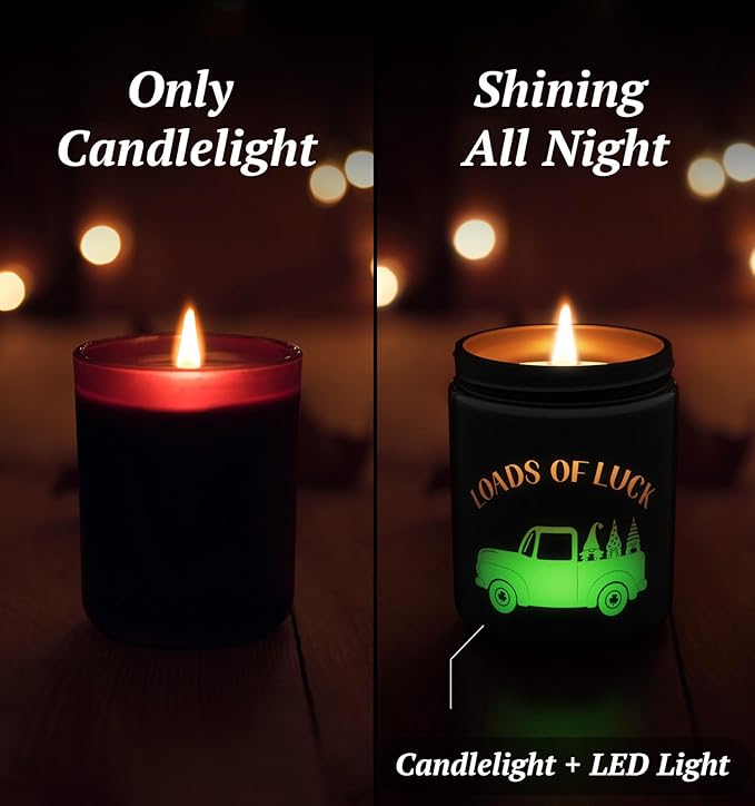 St. Patrick's Day Candle with LED, 100% Soy Wax Jar Candle, Lucky Road Gifts for Friend, Aromatherapy Candles for Women Home, Eucalyptus Scent Candles,Over 40 Hours of Burn Time