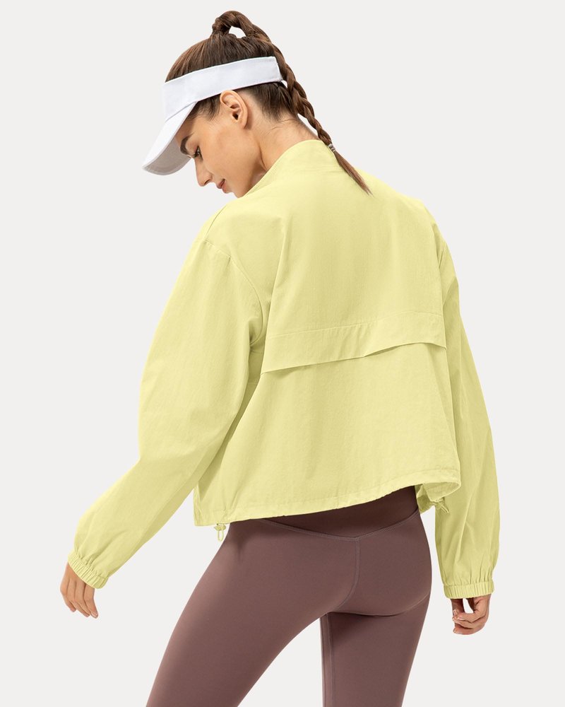 Locachy Women's Lightweight Zip Up Athletic Jacket Stand Collar Windproof Sun Protection Workout Outdoor Jacket Light Yellow XL
