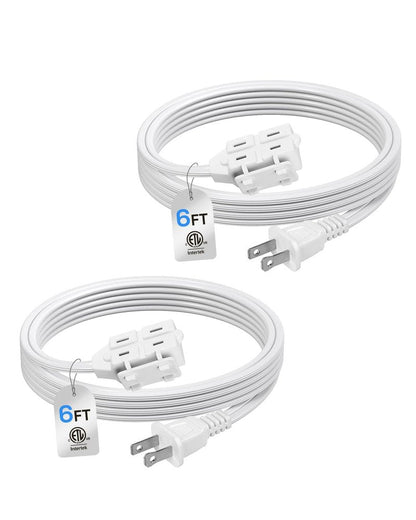 BN-LINK 6 ft 3 Outlet Indoor Extension Cord 16/2 SPT-2, 2 Pack White, 2 Prong Polarized Plug, Household Power Cord for Home, Office, and Holiday Decorations