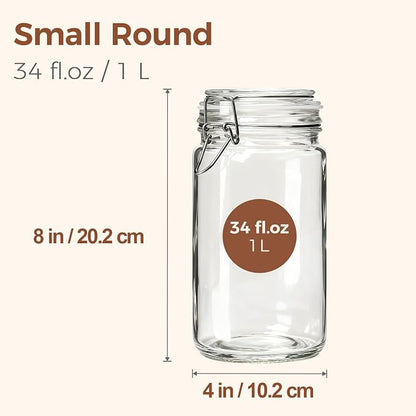 ComSaf 1 Quart Glass Jars with Airtight Lids (32oz, Set of 3), Straight-Sided Canisters for Sourdough Starter & Fermenting, 1L Hermetic Pantry Storage for Flour, Sugar, and Coffee