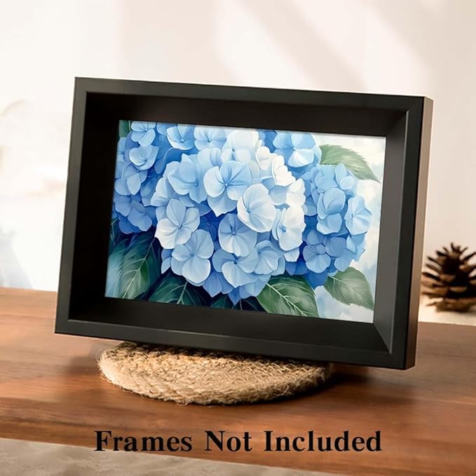 Yesad Blue Hydrangea Pictures, Floral Wall Art Flower Canvas Wall Art Botanical Prints Posters Rustic Wall Décor for Living Room Bedroom Kitchen Farmhouse Wall Décor (Unframed,12"x8",Hydrangea1)