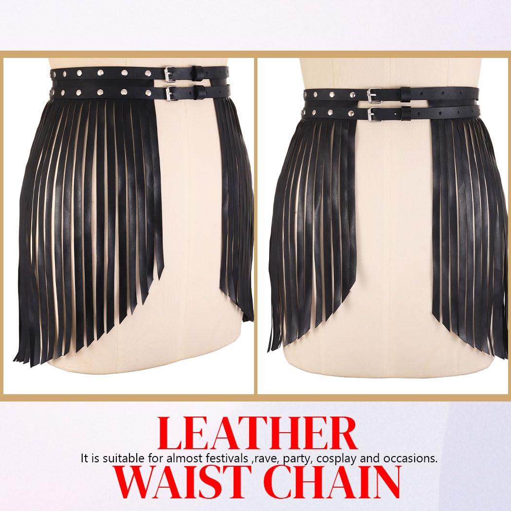 Zoestar Cowgirl Fringe Belt Leather Black Waist Tassel Belts Rave Accessories for Women