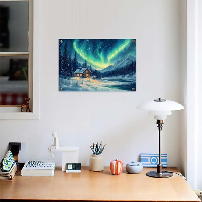 Yesad Aurora Wall Art, Landscape Canvas Wall Art Aurora Borealis Painting Nature Pictures Scenery Prints Poster Wall Décor for Cabin Living Room Bedroom Farmhouse Décor (Unframed,36”x24”, Aurora)