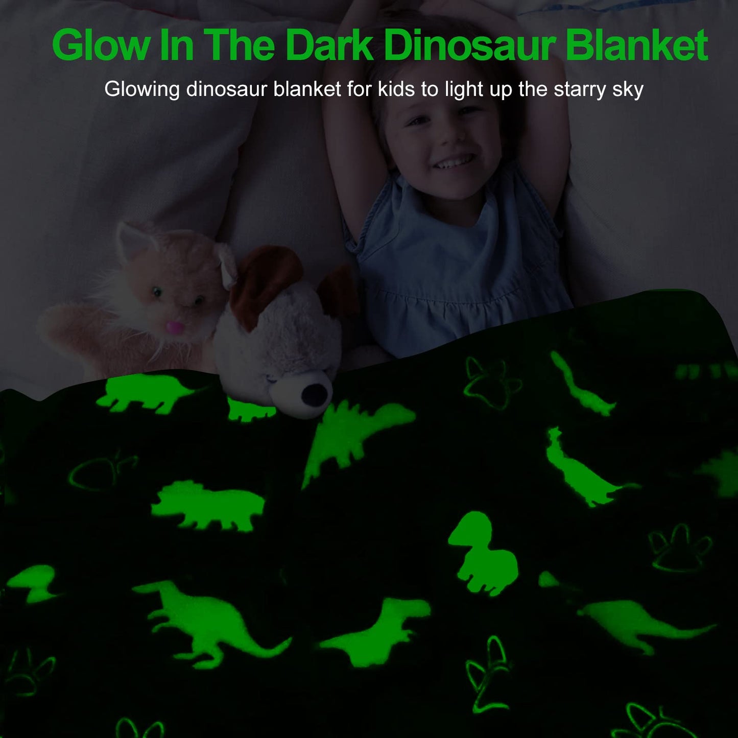 TEHALK Dinosaur Glow in The Dark Blanket for Kids, Toddler Blanket for Boys, Dinosaur Gifts for Boys/Kids, Soft Fleece Blanket Throw, Birthday Gifts 40"x60"