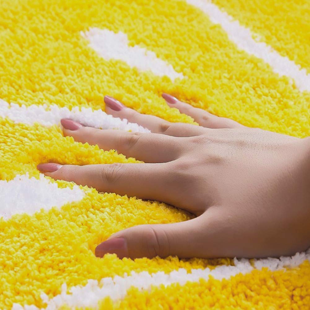 UKELER Home Entrance Rug Half Round Yellow White Door Mat Dirt Trapping Rugs Non Slip Absorbent Bath Rugs Bathtub Mat for Kids, 31.5''x19.7''