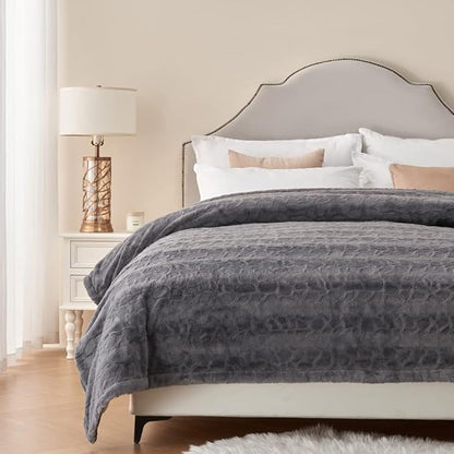 Krifey Oversized Faux Fur Blanket, Super Soft Cozy Blanket, Luxury Fluffy Throw Blanket Fuzzy Bed Throw Gray 60" x 80"