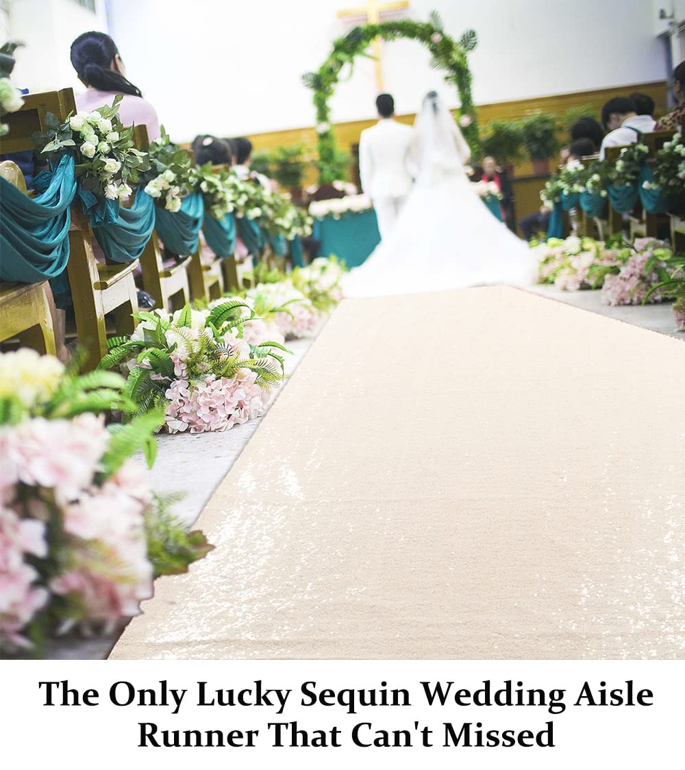 DUOBAO Aisle Runner for Wedding 15FTx2FT Sequins Indoor Outdoor Ceremonies Decor Ivory Carpet Church Runners Weddings Walkway Carpet Rugs