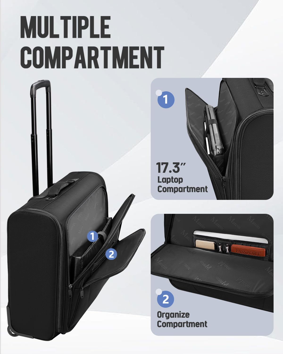 MATEIN Rolling Garment Bag with 2 Packing Cubes, Large Check-in Travel Garment Bags with 17.3 Inch Laptop Compartment, Wrinkle Free Wheeled Business Softside Suitcase Luggage for Men and Women, Black