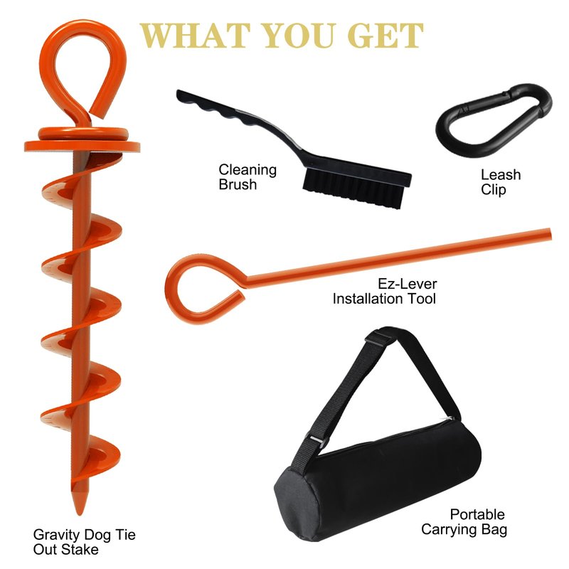 Eurmax USA Heavy Duty Dog Tie Out Stake, No-Tangle In Ground Anchor Runner for Large Dogs up to 210 Lbs - Perfect for Yard, Beach and Camping (Medium,Orange)
