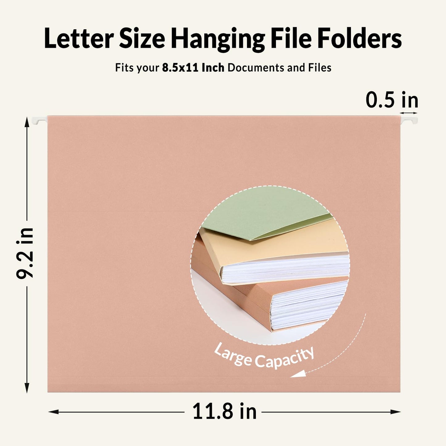 SUNEE 25 Count Hanging File Folders, Pastel Colors, Hanging File Folders Letter Size, Hanging Folders with 1/5-cut Tabs, Designed for Bulky Files, Filing Cabinets, Medical Charts