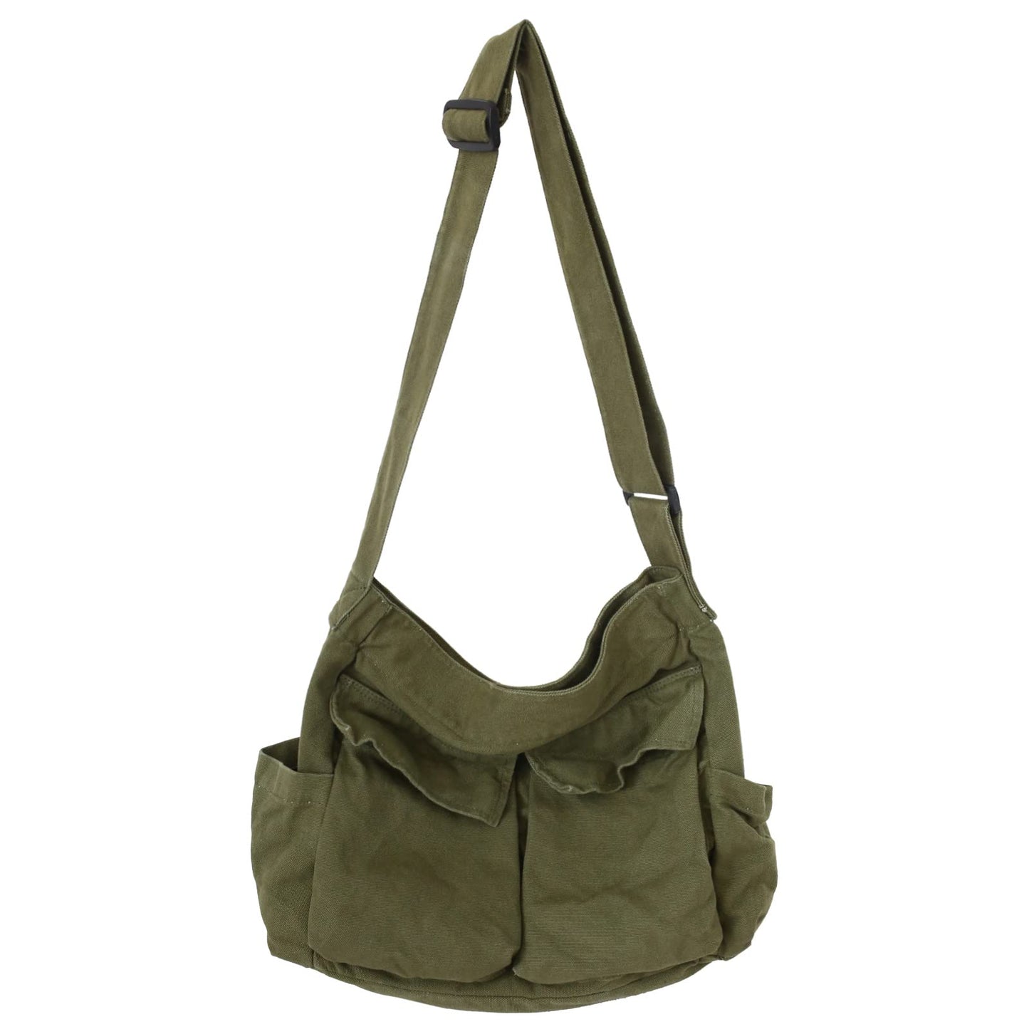 KlaOYer Canvas Messenger Bag Large Hobo Bag Crossbody Shoulder Bag Tote Bag with Pocket for Women and Men (Green)