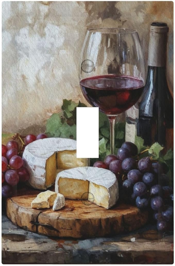 Decorative Art Light Switch Covers Wineglass & Artisanal Cheeses Single Toggle Wall Plate Decorative Switchcover Electrical Switchplate for Home Decor