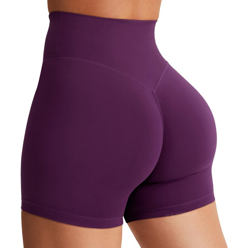 YEOREO Women's Biker Shorts 3.6" / 4.5" / 6" Workout Gym Shorts High Waist Tummy Control Hidden Scrunch Running Yoga Black Cherry