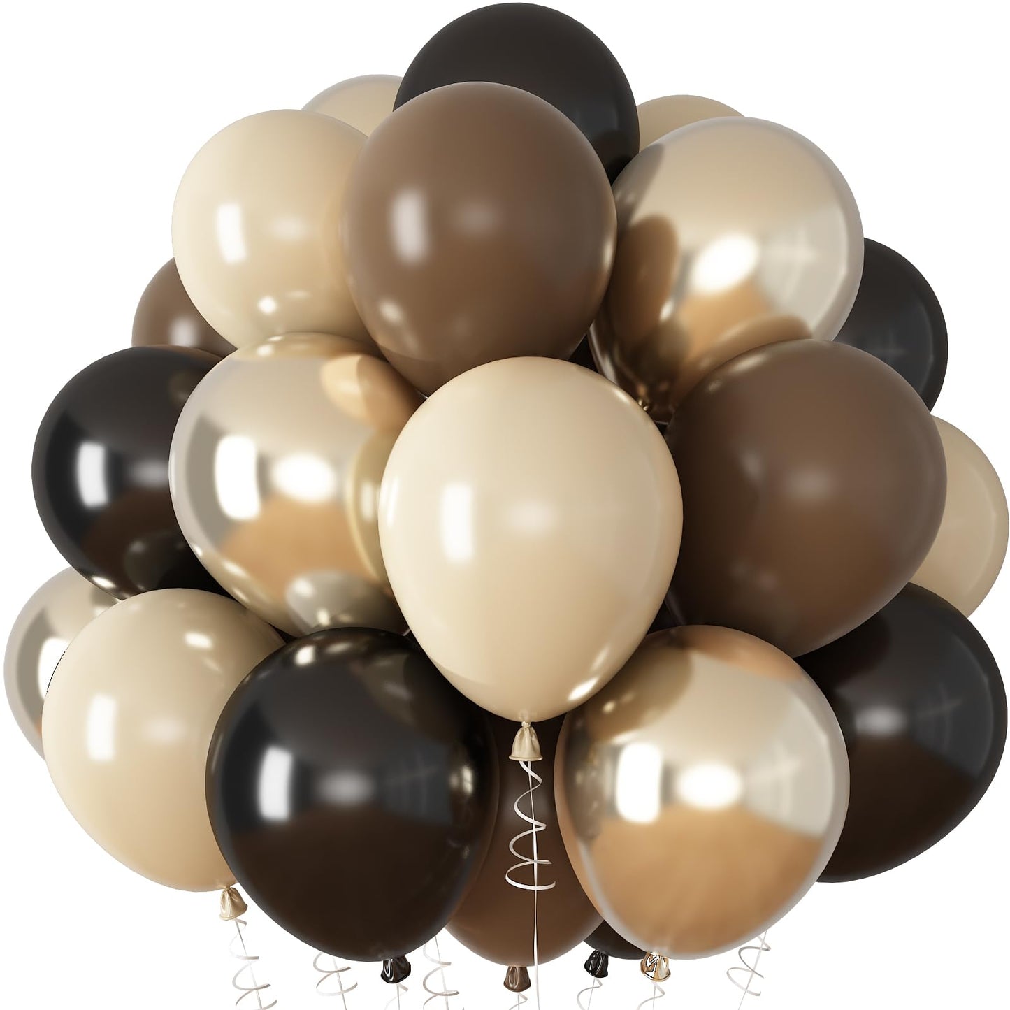 Brown Black Gold Balloons, 12 Inch Neutral Brown Tan Nude Black Beige Ivory Latex Balloons with Metallic Gold Balloon for Graduation Cowboy Western First Rodeo Wild West Country Farm Boho Baby Shower