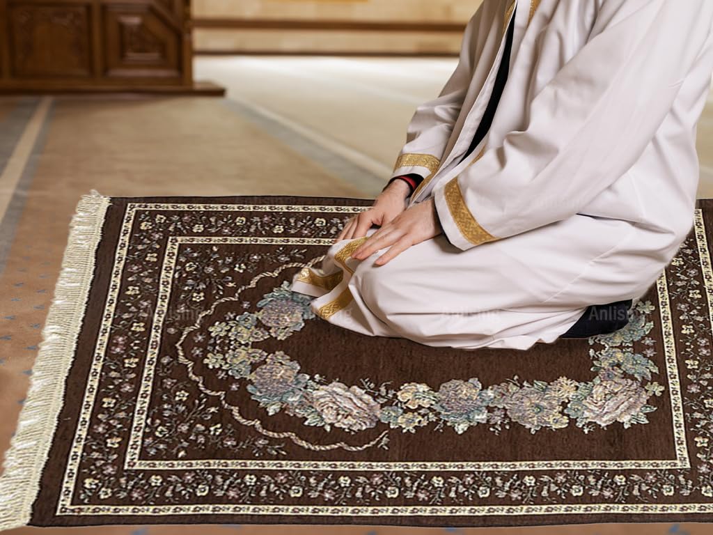 Anlising Muslim Prayer Mat, Islamic Prayer Rug, Islamic Prayer Mat with Elegant Design Bag, Portable Foldable Prayer Rug, Ramadan Prayer Rug, Muslim Foldable Prayer Mat, for Ramadan (Brown)