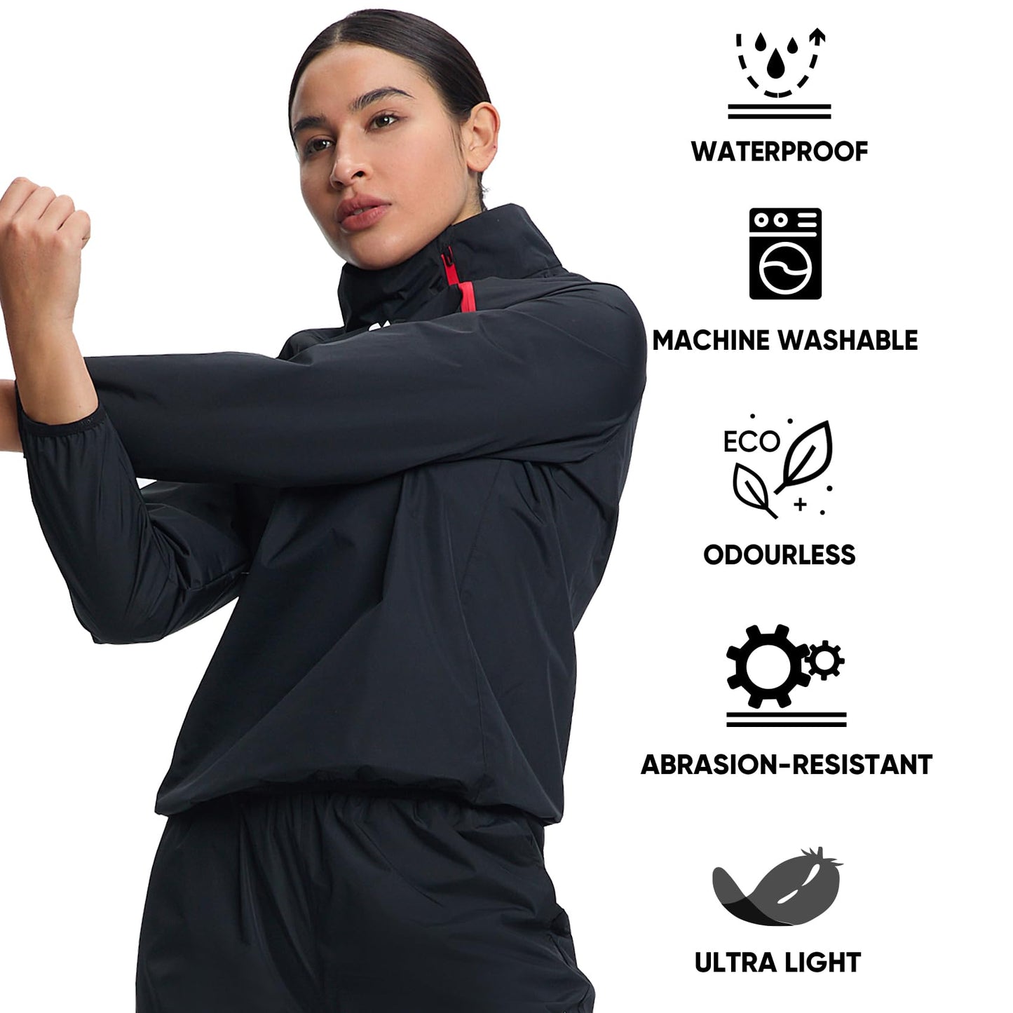 HOTSUIT Sauna Suit for Women Boxing Sauna Jacket Women Anti Rip Workout Sweat Suit for Gym, Black, L