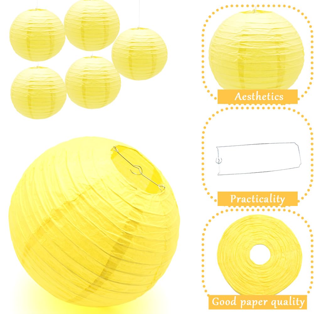 Ruidee 6Pcs Paper Lanterns Decorative Round Hanging Paper Lanterns for Birthday, Wedding, Christmas Xmas, Bridal, Home Decor, Party Decoration（12in/Yellow）