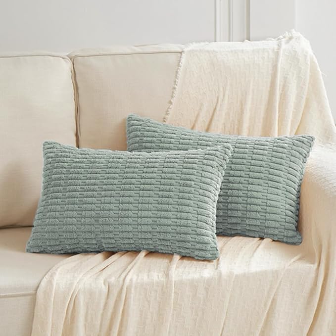Fancy Homi Decorative Throw Pillow Covers for Living Room Couch Bed, Modern Farmhouse Boho Home Decor, Accent Cushion Case (12 x 20-Inch, Grey Blue)