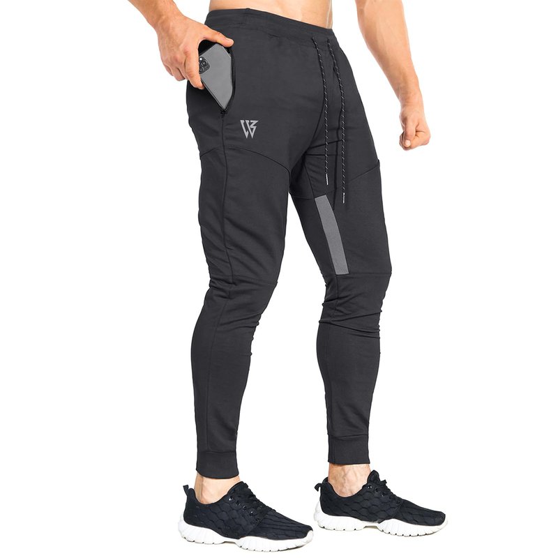 ZENWILL Mens Tapered Workout Running Pants,Gym Jogger Training Sweatpants Slim Fit with Zip Pockets (X-Large, Black)