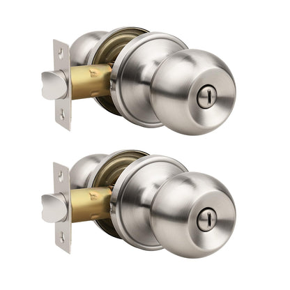 Knobonly 2 Pack Privacy Door Knobs Satin Nickel, Keyless Door Knobs Interior for Bedroom and Bathroom, Round Door Handles Stainless Steel, Classic Design