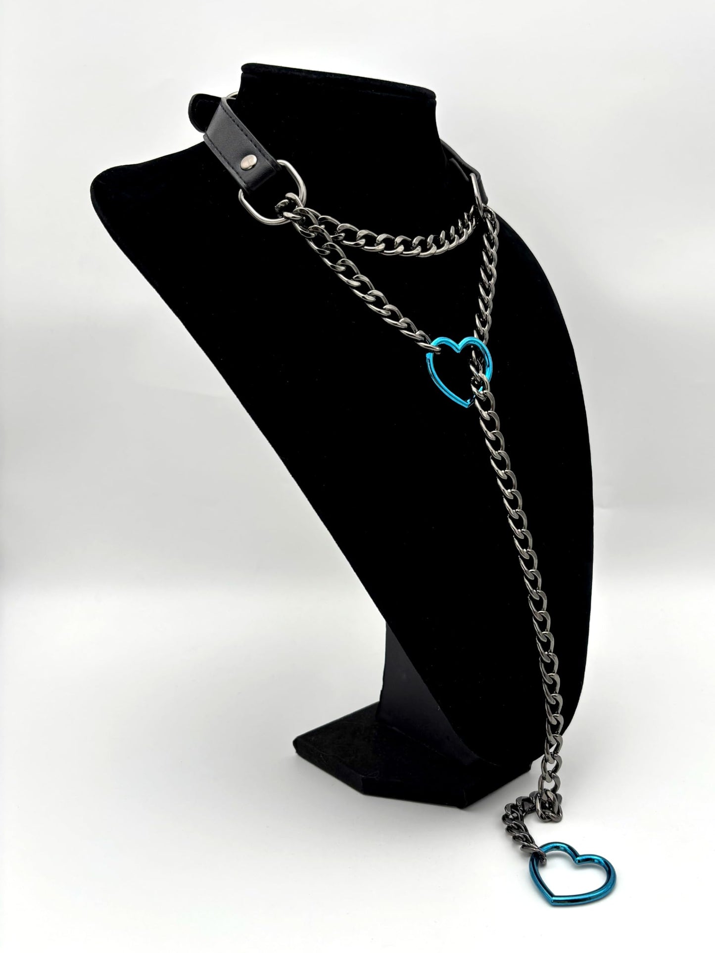 EverGlimp Black Leather Choker Collar For Women, Handmade Heart Slip Chain Choker Long Necklace with Adjustable Buckle