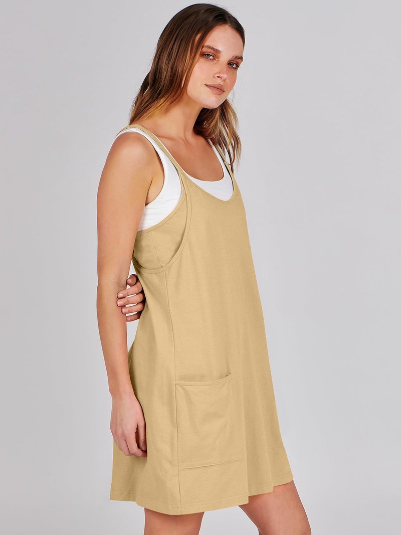 ANRABESS Women Athletic Dress Summer Tennis Workout Active Sports Mini Romper Dress Built in Shorts Travel Vacation Clothes Light Yellow Small