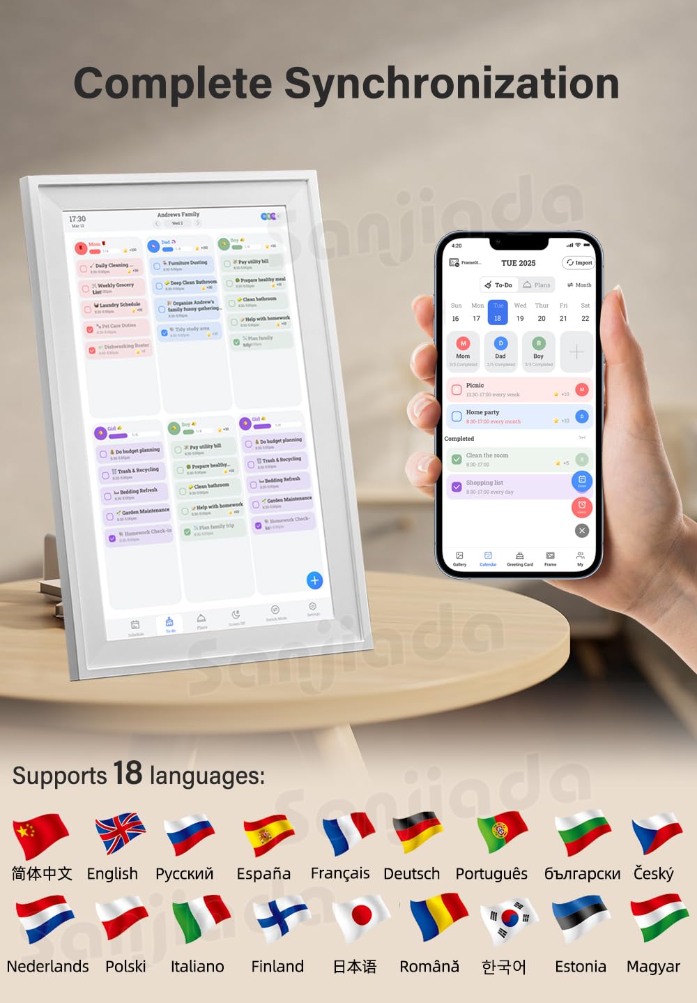 FotoCube Digital Calendar Touch Screen 10.1 Inch, Electronic Calendar Chore Chart for Family Monthly/Weekly/Daily Planner, Smart Calendar for Home Organization, Desk Mount and APP Control