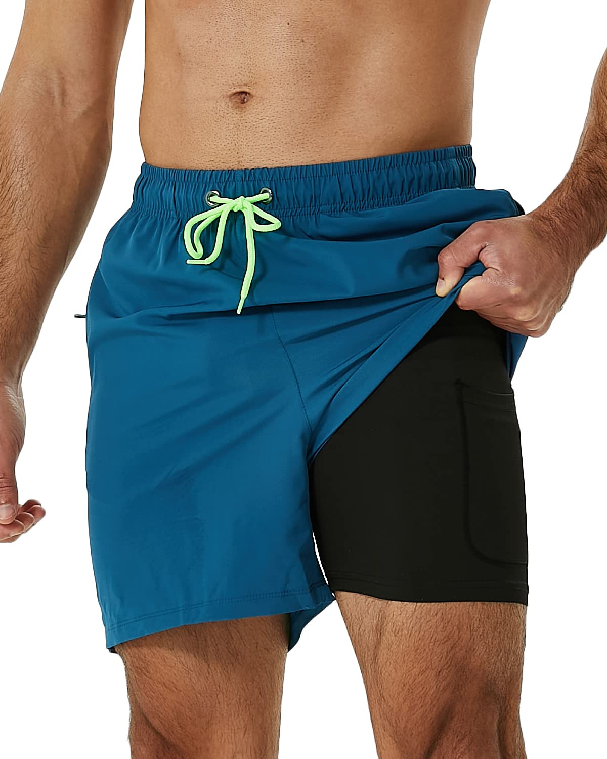 SILKWORLD Mens Swim Trunks Quick-Dry Bathing Suit Shorts, Blue, Large