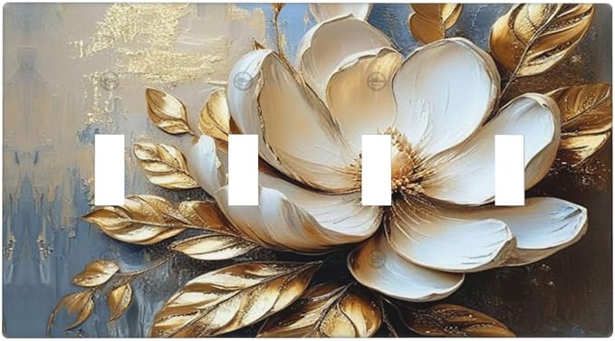 Decorative Art Light Switch Covers Gilded Bloom Quad Toggle 4 Gang Wall Plate Switch plate Electrical Faceplate for Home Decor