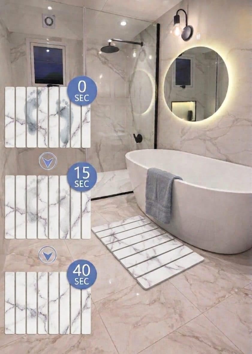 ELIHAM ESSENTIALS Premium Foldable Stone Bath Mat - Ultra Absorbent Quick Drying Compact Easy to Store & Clean Non-Slip Diatomaceous Earth Bath Shower Mat (Marble White)