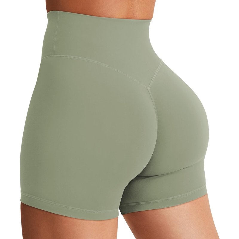 YEOREO Women's Biker Shorts 3.6" / 4.5" / 6" Workout Gym Shorts High Waist Tummy Control Hidden Scrunch Running Yoga Light Army Green