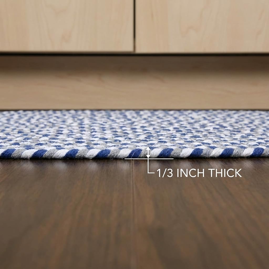 Super Area Rugs Tri-Color Cotton Farmhouse Braided Rug - Buffalo Check Blue,White,Gray 2' X 3' Oval