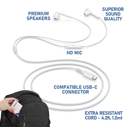 LUDOS Zenith USB C Headphones for iPhone 17 16 15 Pro Max Plus Air iPad Pro Air, 2 Years Warranty, USB-C Earbuds for Samsung Galaxy S24 S23 Ultra S22 S21 S20 A55 A54 A53, USB Type C Earphones - White