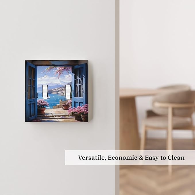 Decorative Art Light Switch Covers Seaside Window View 2 Gang Double Toggle Wall Plate Decorative Switchcover Electrical Switchplate for Home Decor