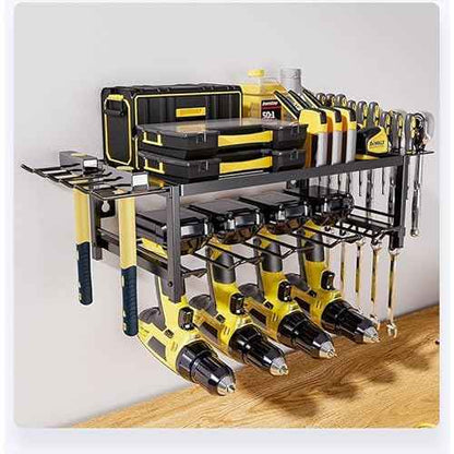 Power Tool Organizer, 2-Layer Metal Wall Mount Storage Rack, Tool Holder for Garage Workshop