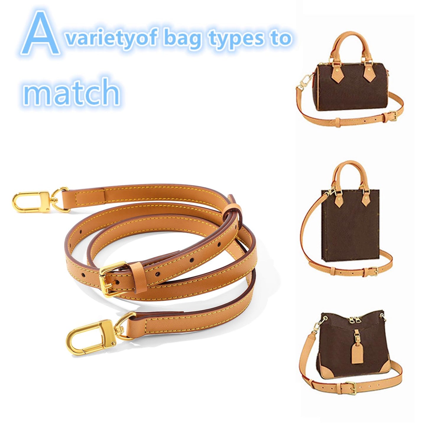 BEUDW Vachetta Leather Adjustable Crossbody Strap for Leather Shoulder Strap Belt Replacement Suitable for L V Handbags (width: 0.6in-Apricot Yellow)