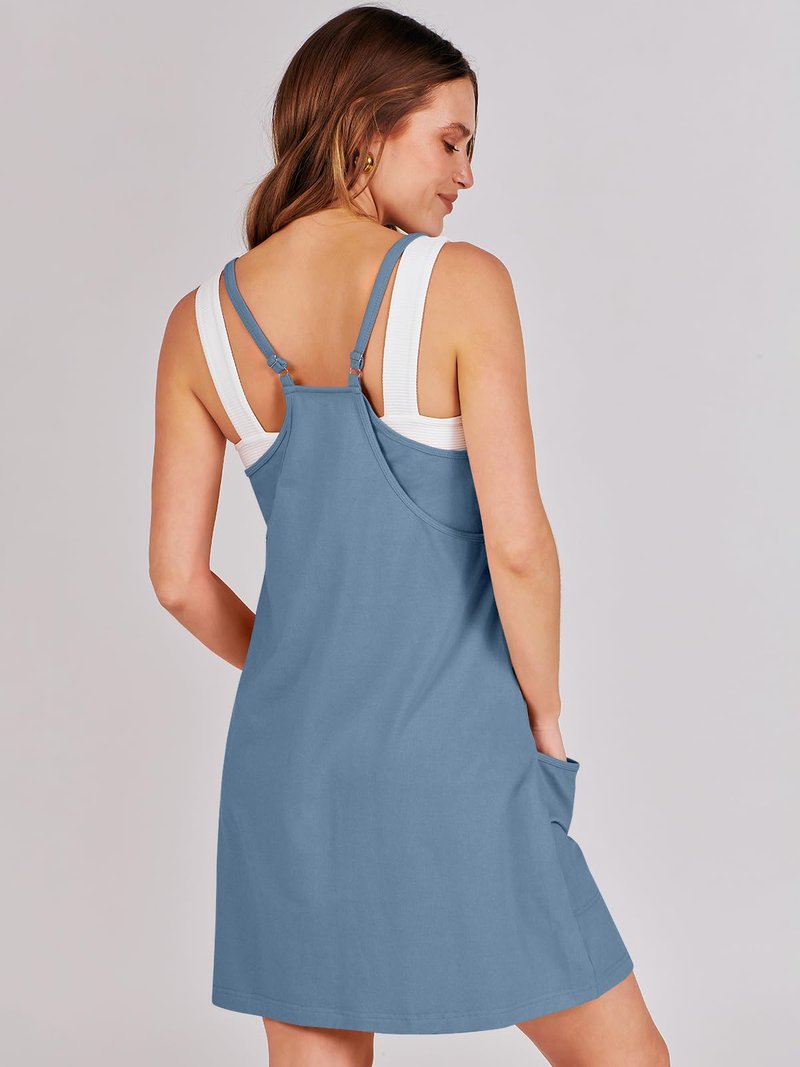 ANRABESS Women Athletic Dress Summer Tennis Workout Active Sports Mini Romper Dress Built in Shorts Travel Vacation Clothes Blue Small