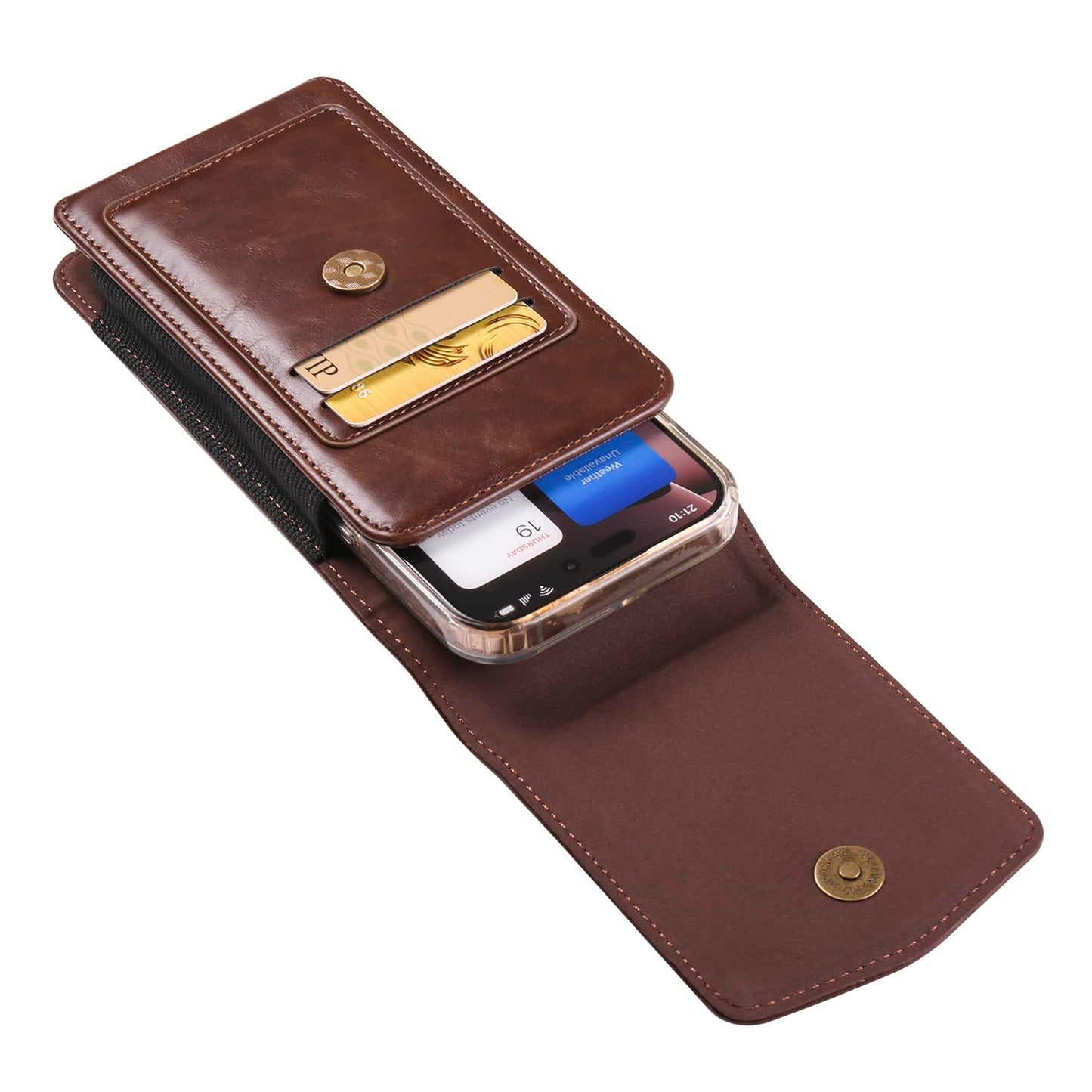 Cellphone Pouch Waist Men, Leather Cell phone Waist bag with Card Holder Leather, 6.5" Men's Waist Holster Waterproof Belt Clip Holder Wallet Waist Pocket Purse Smartphone Carrying Case Bum Bag