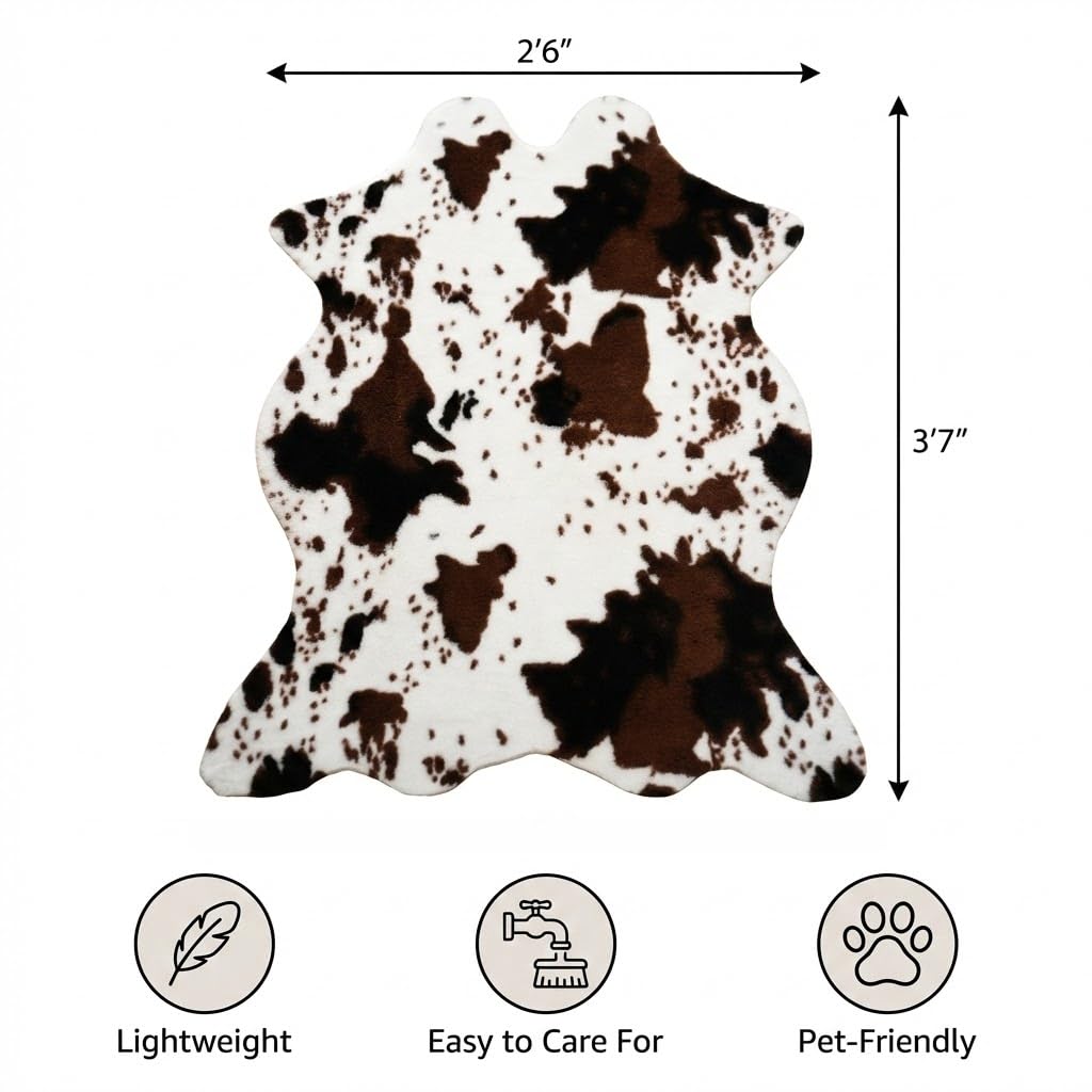 MustMat Cow Print Faux Cowhide Rug 2'6"x3'7", Western Small Area Decor