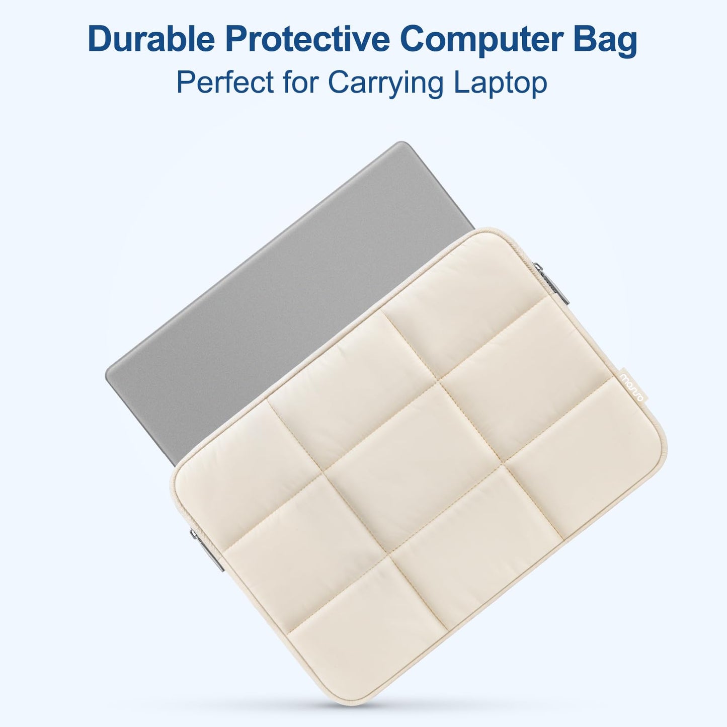 MOSISO Laptop Case 13.3 inch, 13-13.3 inch Puffy Laptop Sleeve Compatible with MacBook Air 13 13.6/Pro 13/Pro 14, HP Dell ASUS Lenovo, Rectangle Quilted Puffer Computer Bag for Women, Sand