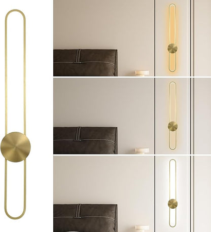 Modern Wall Sconce Dimmable 3000K/4000K/6000K LED Wall Light Fixture, Hardwired Wall Lamp for Living Room, Dining Room, Bedroom, Hallway, Lobby, Entryway (Brushed Gold, 43.3inch/H110cm)